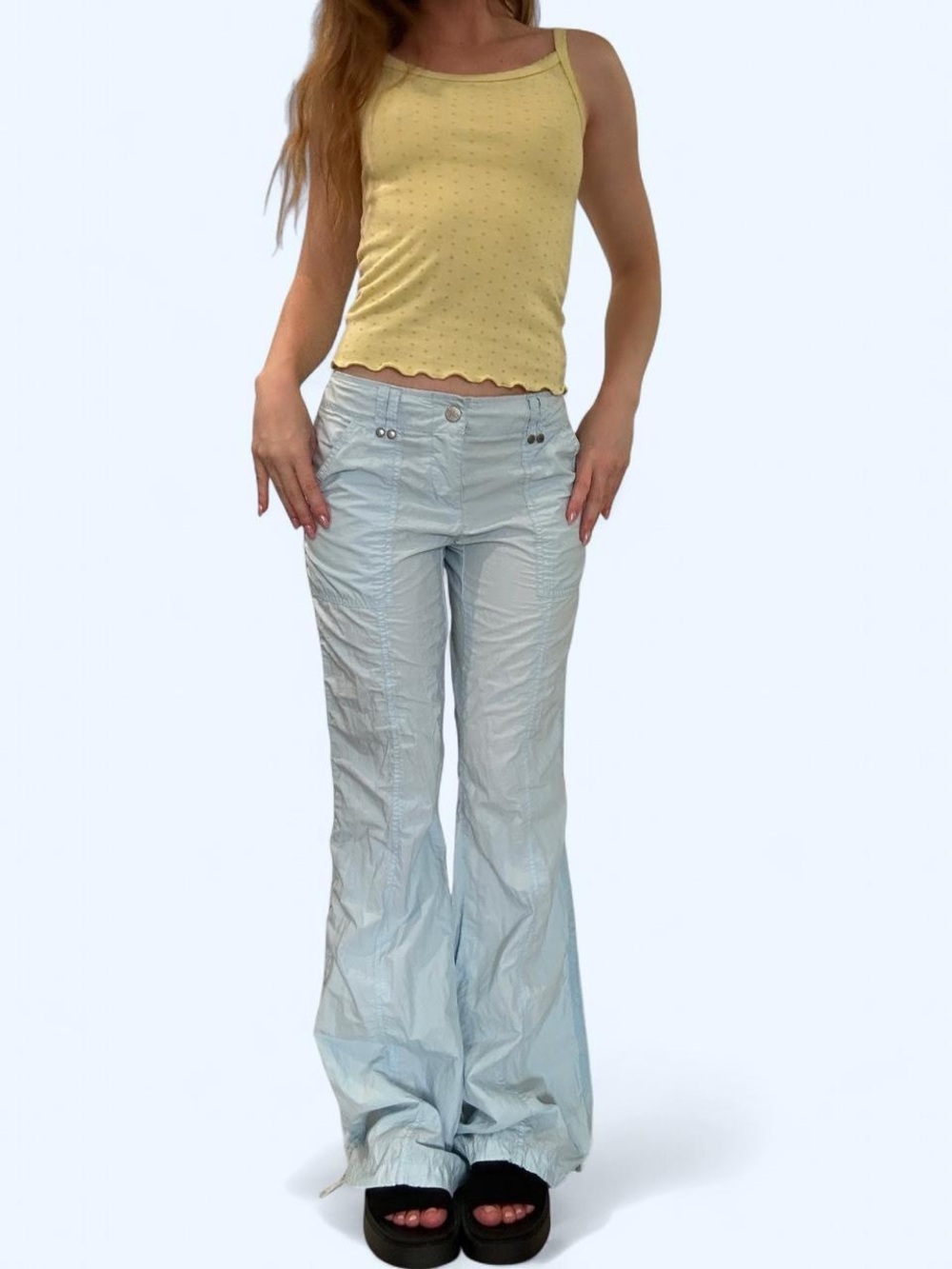Y2K Low Rise Express Baby Blue Parachute Cargo Pants